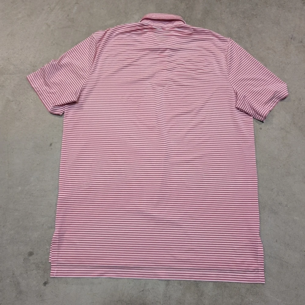 RLX Performance Golf Polo Mens L Red White Striped Society Of Seniors
